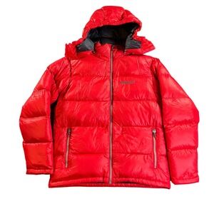 Marmot Puffer Jacket Mens Large Red 700 Down Insulated Hooded Stockholm Coat Zip